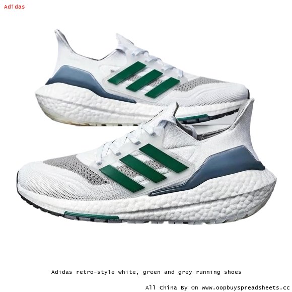 Adidas retro-style white, green and grey running shoes