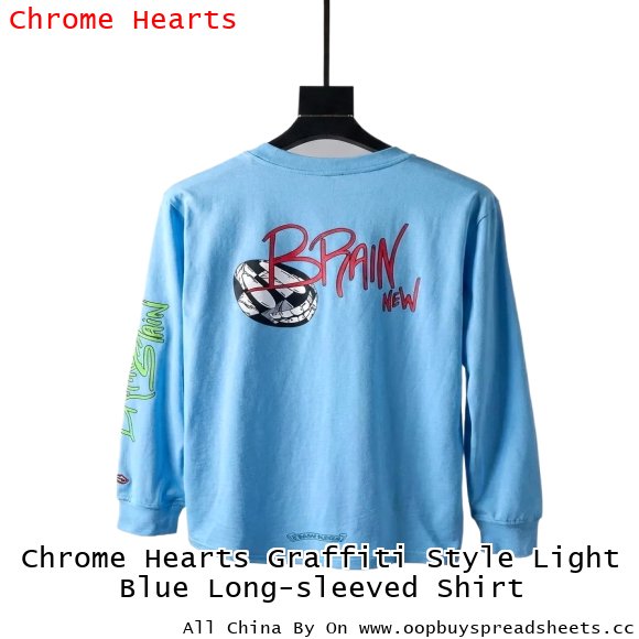 Chrome Hearts Graffiti Style Light Blue Long-sleeved Shirt