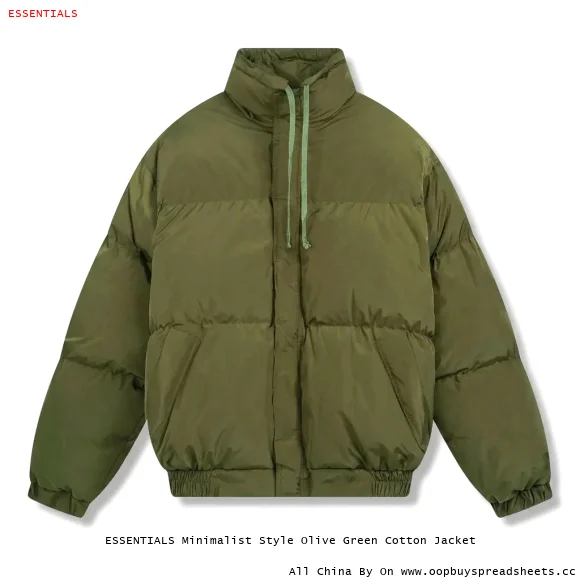 ESSENTIALS Minimalist Style Olive Green Cotton Jacket