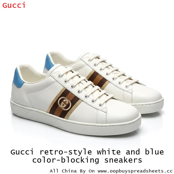 Gucci retro-style white and blue color-blocking sneakers
