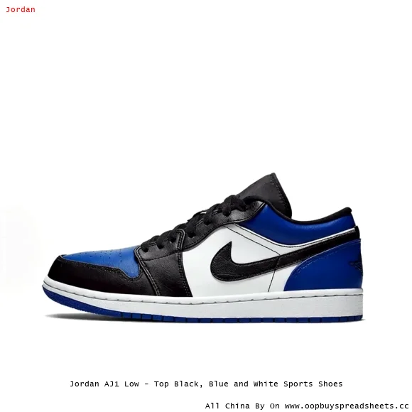 Jordan AJ1 Low - Top Black, Blue and White Sports Shoes