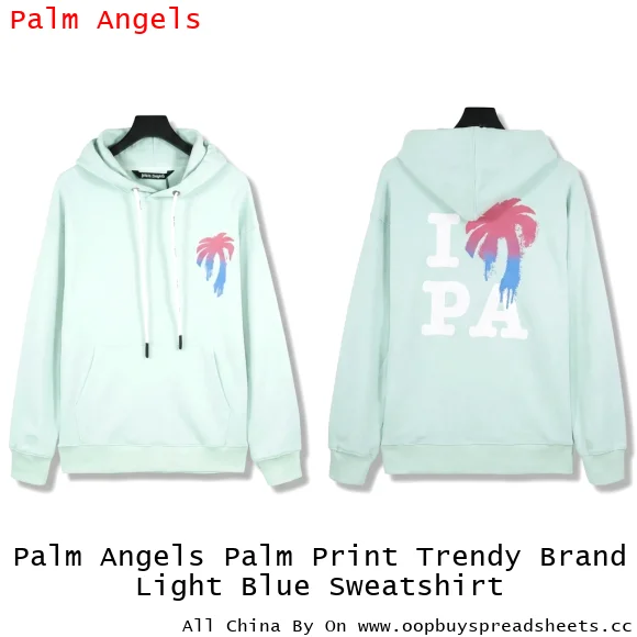 Palm Angels Palm Print Trendy Brand Light Blue Sweatshirt