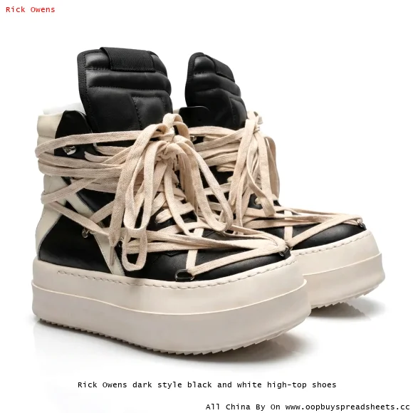 Rick Owens dark style black and white high-top shoes