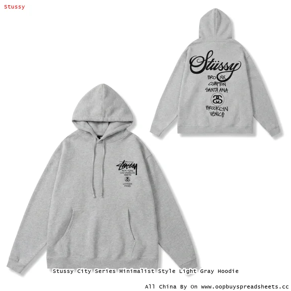 Stussy City Series Minimalist Style Light Gray Hoodie