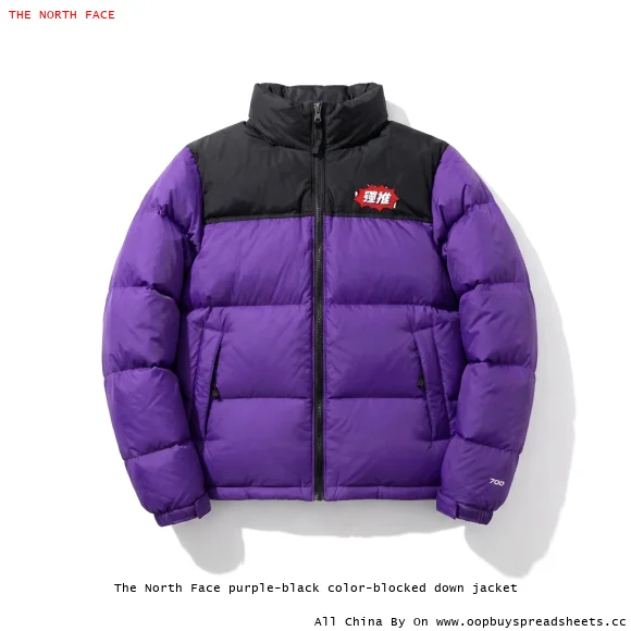 The North Face purple-black color-blocked down jacket