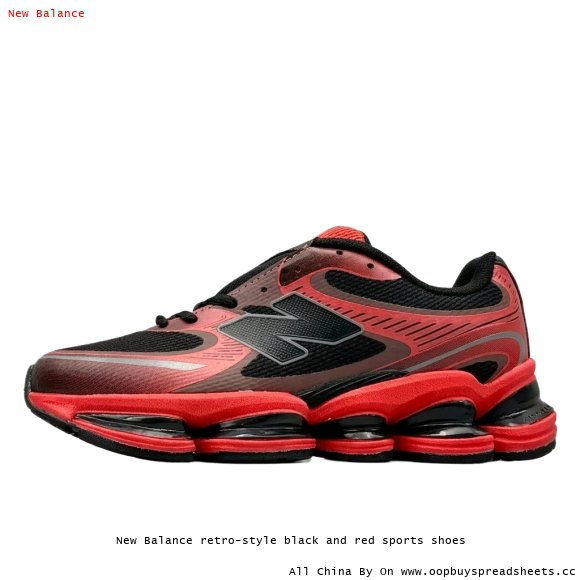 New Balance retro-style black and red sports shoes