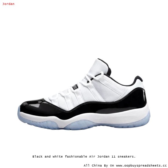 Black and white fashionable Air Jordan 11 sneakers.