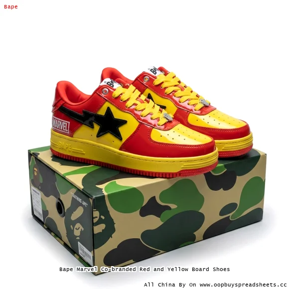 Bape Marvel Co-branded Red and Yellow Board Shoes