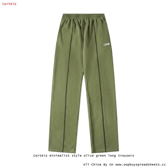 Corteiz minimalist style olive green long trousers