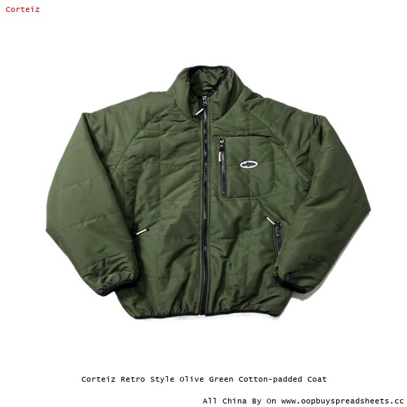Corteiz Retro Style Olive Green Cotton-padded Coat