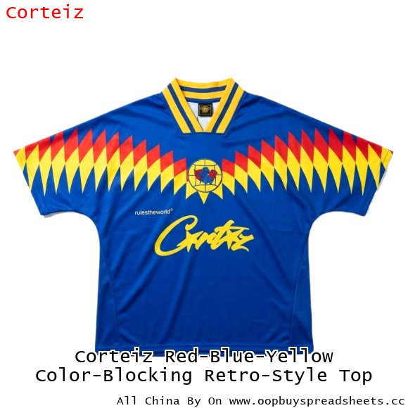 Corteiz Red-Blue-Yellow Color-Blocking Retro-Style Top