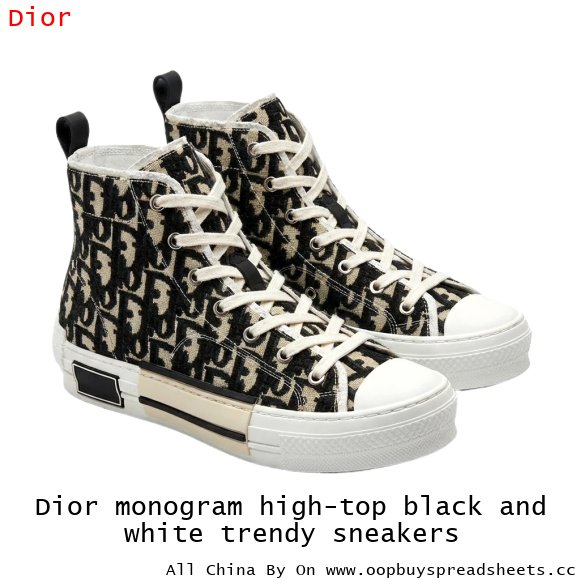 Dior monogram high-top black and white trendy sneakers