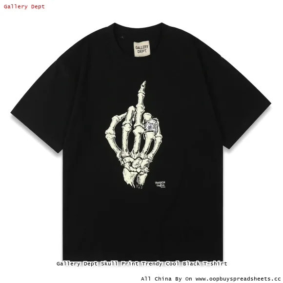 Gallery Dept Skull Print Trendy Cool Black T-shirt