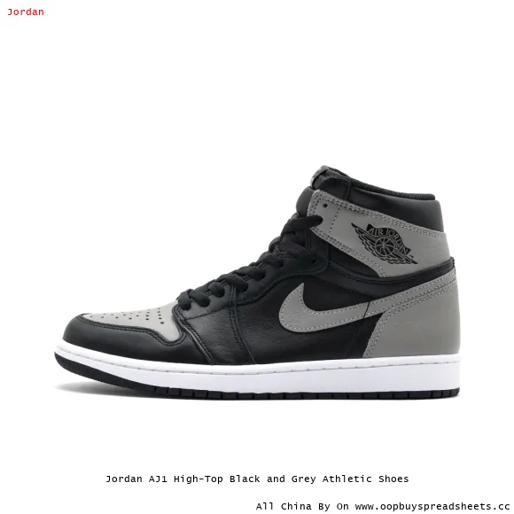 Jordan AJ1 High-Top Black and Grey Athletic Shoes