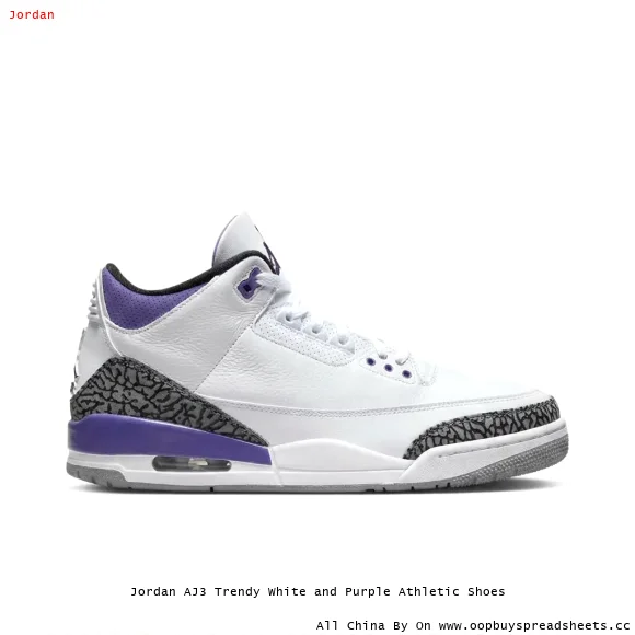 Jordan AJ3 Trendy White and Purple Athletic Shoes