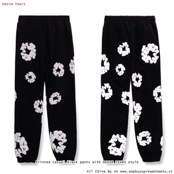 Printed casual black pants with DENIM TEARS style
