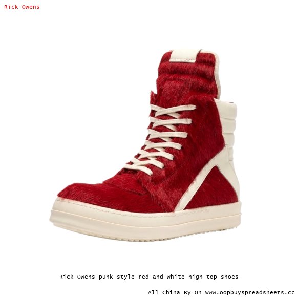 Rick Owens punk-style red and white high-top shoes