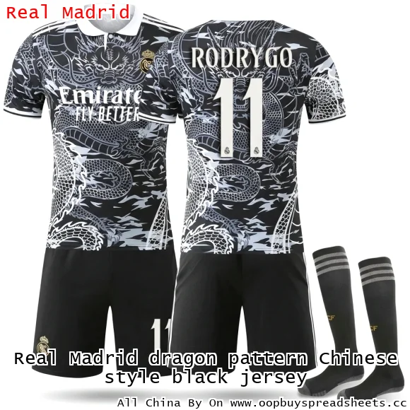 Real Madrid dragon pattern Chinese style black jersey