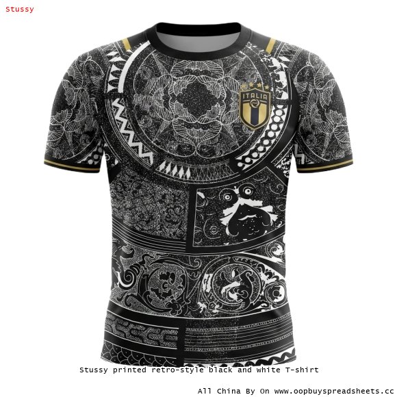 Stussy printed retro-style black and white T-shirt