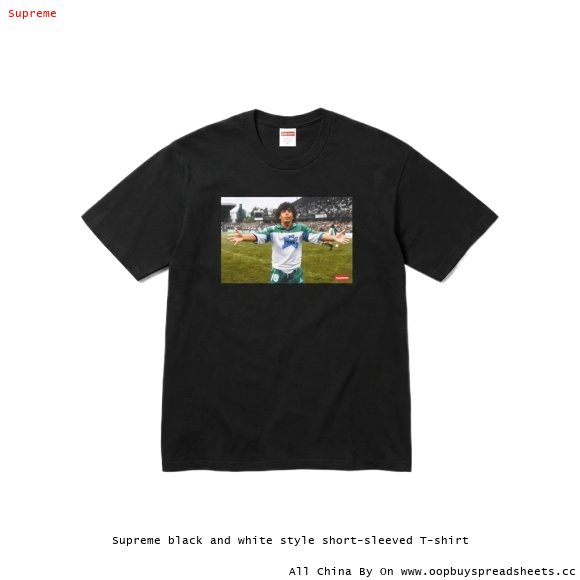 Supreme black and white style short-sleeved T-shirt