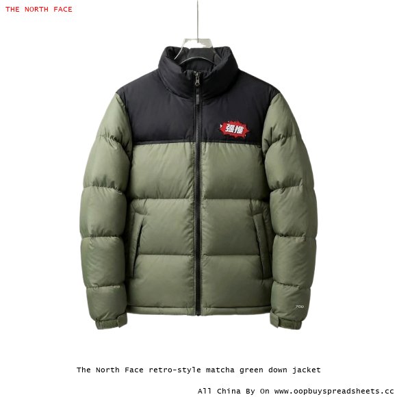 The North Face retro-style matcha green down jacket