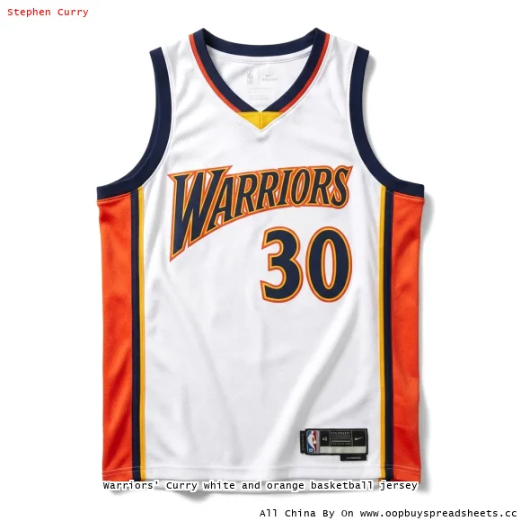 Warriors' Curry white and orange basketball jersey