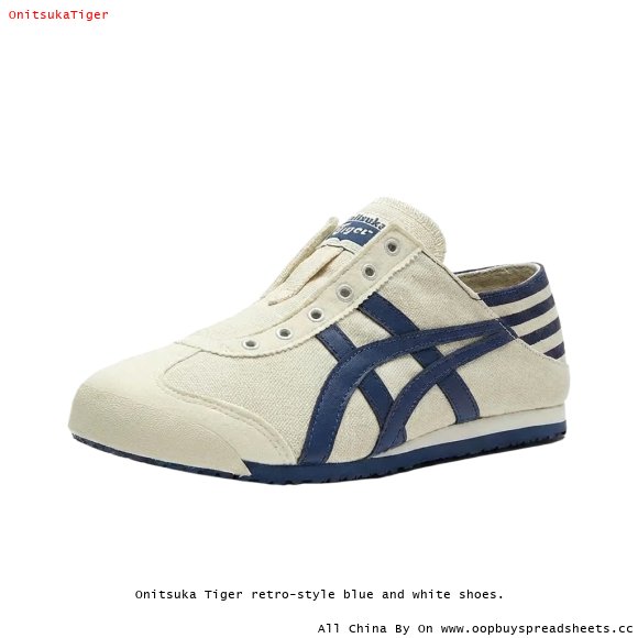 Onitsuka Tiger retro-style blue and white shoes.