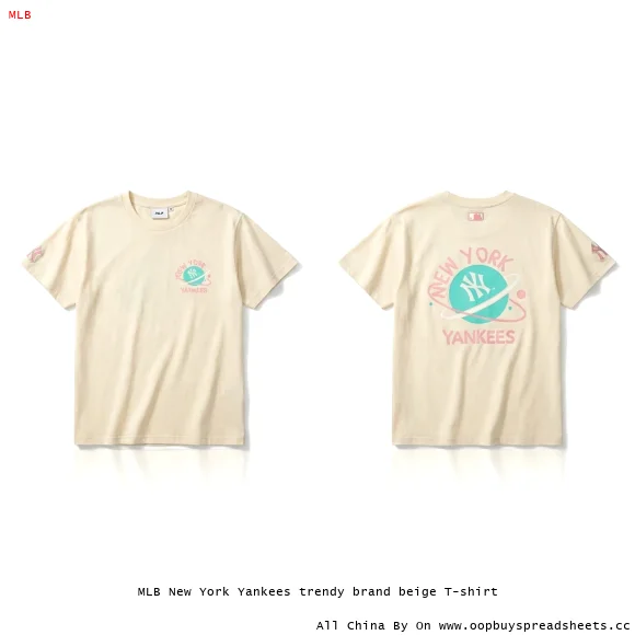 MLB New York Yankees trendy brand beige T-shirt