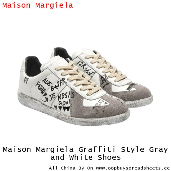 Maison Margiela Graffiti Style Gray and White Shoes