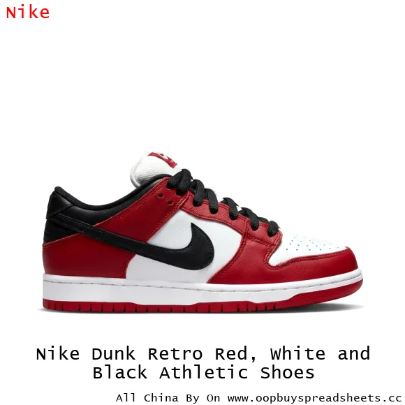 Nike Dunk Retro Red, White and Black Athletic Shoes