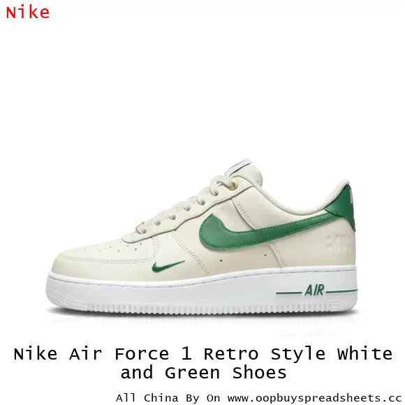 Nike Air Force 1 Retro Style White and Green Shoes
