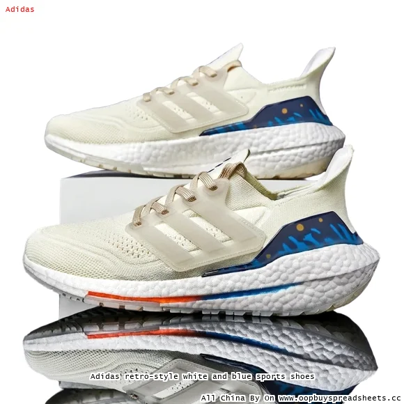 Adidas retro-style white and blue sports shoes