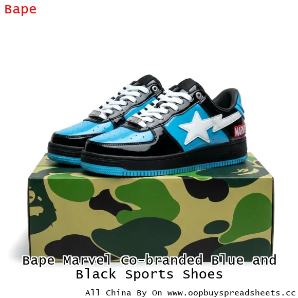 Bape Marvel Co-branded Blue and Black Sports Shoes