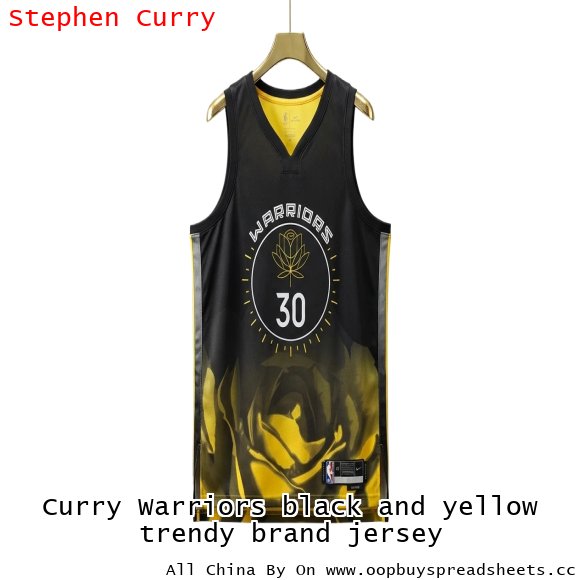 Curry Warriors black and yellow trendy brand jersey
