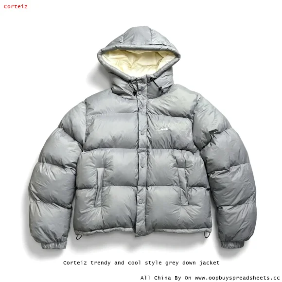 Corteiz trendy and cool style grey down jacket