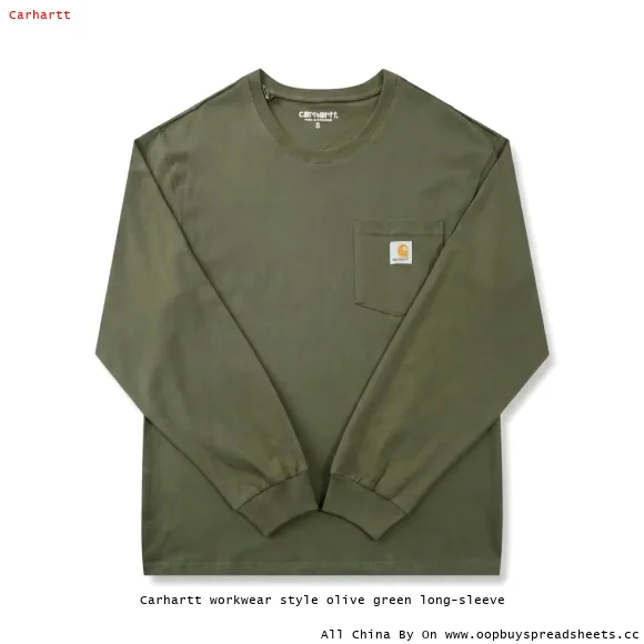 Carhartt workwear style olive green long-sleeve