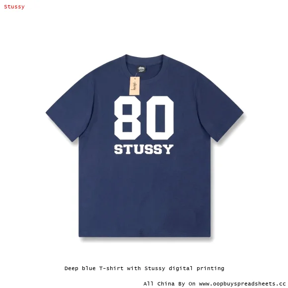 Deep blue T-shirt with Stussy digital printing