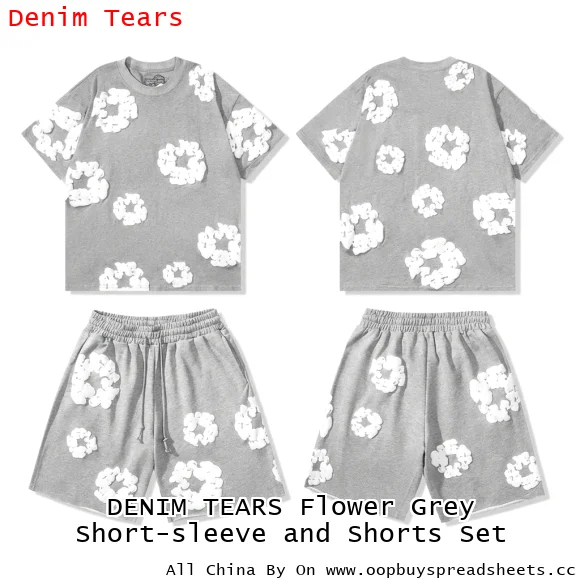 DENIM TEARS Flower Grey Short-sleeve and Shorts Set
