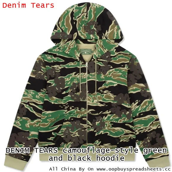 DENIM TEARS camouflage-style green and black hoodie