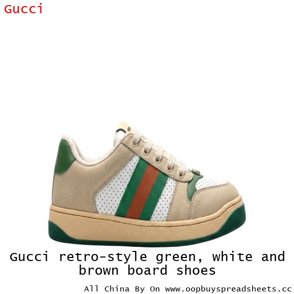 Gucci retro-style green, white and brown board shoes