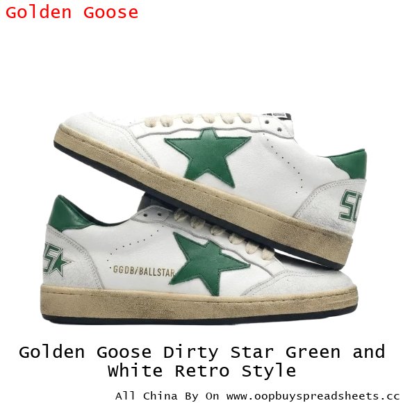 Golden Goose Dirty Star Green and White Retro Style