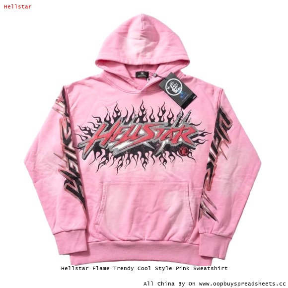 Hellstar Flame Trendy Cool Style Pink Sweatshirt