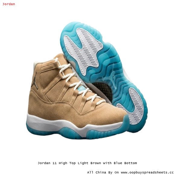 Jordan 11 High Top Light Brown with Blue Bottom