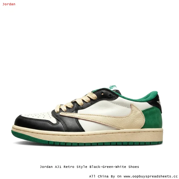 Jordan AJ1 Retro Style Black-Green-White Shoes
