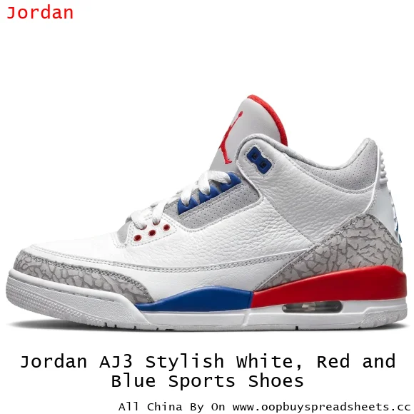 Jordan AJ3 Stylish White, Red and Blue Sports Shoes
