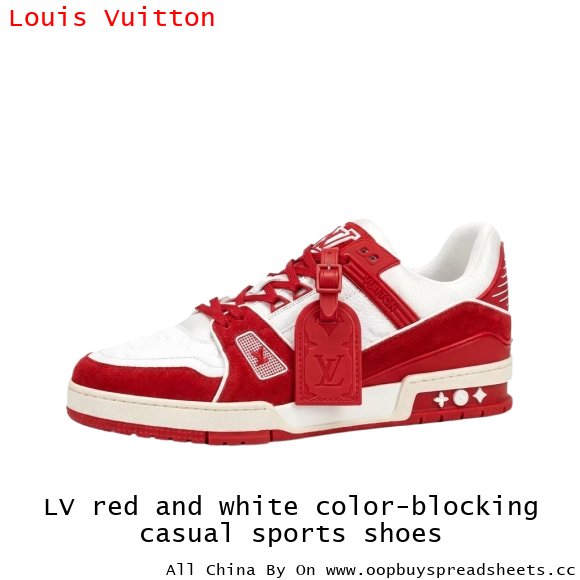 LV red and white color-blocking casual sports shoes