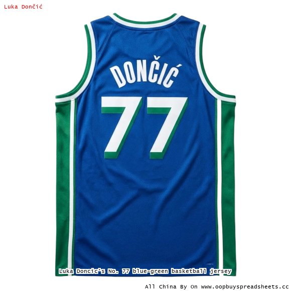 Luka Doncic's No. 77 blue-green basketball jersey
