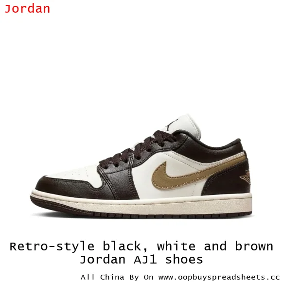 Retro-style black, white and brown Jordan AJ1 shoes
