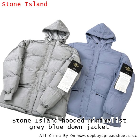 Stone Island hooded minimalist grey-blue down jacket