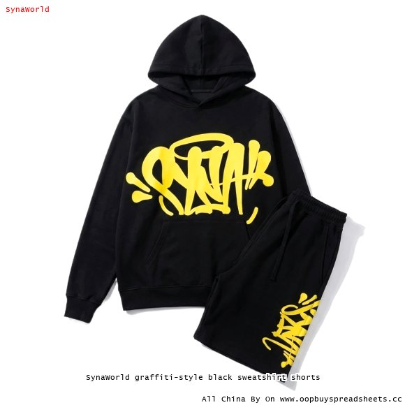 SynaWorld graffiti-style black sweatshirt shorts